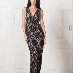The Jetset Diaries black golden rose maxi lace dress size S